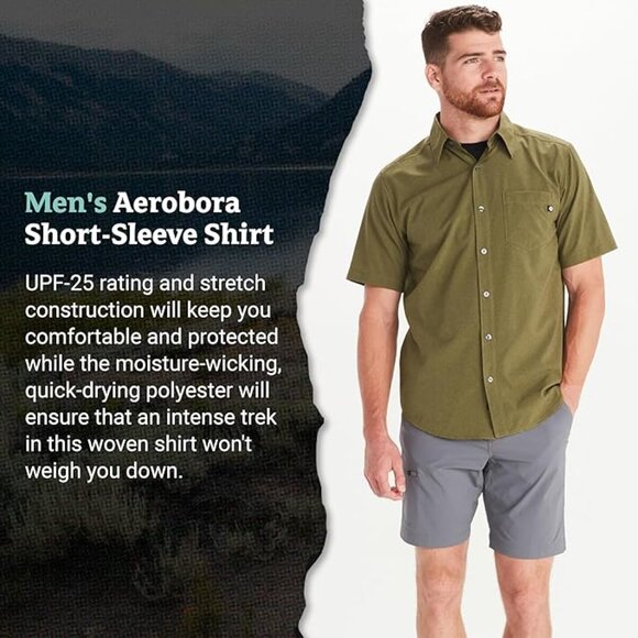 MARMOT Men's Aerobora Short Sleeve Button-Down Shirt - Big & Tall - 4X - Green - Picture 1 of 2
